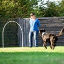 Frau und ihr Hund im Hoopers Parcours bei einem Hoop