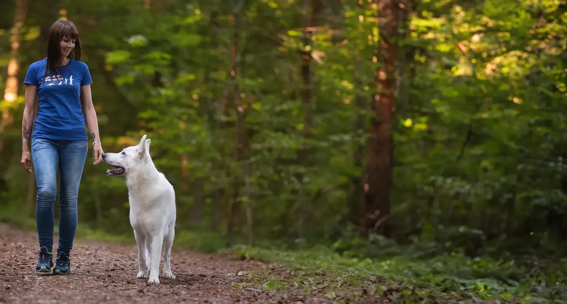 Frau mit ihrem Hund im Hoopers Parcours, Hund rennt durch einen Hoop