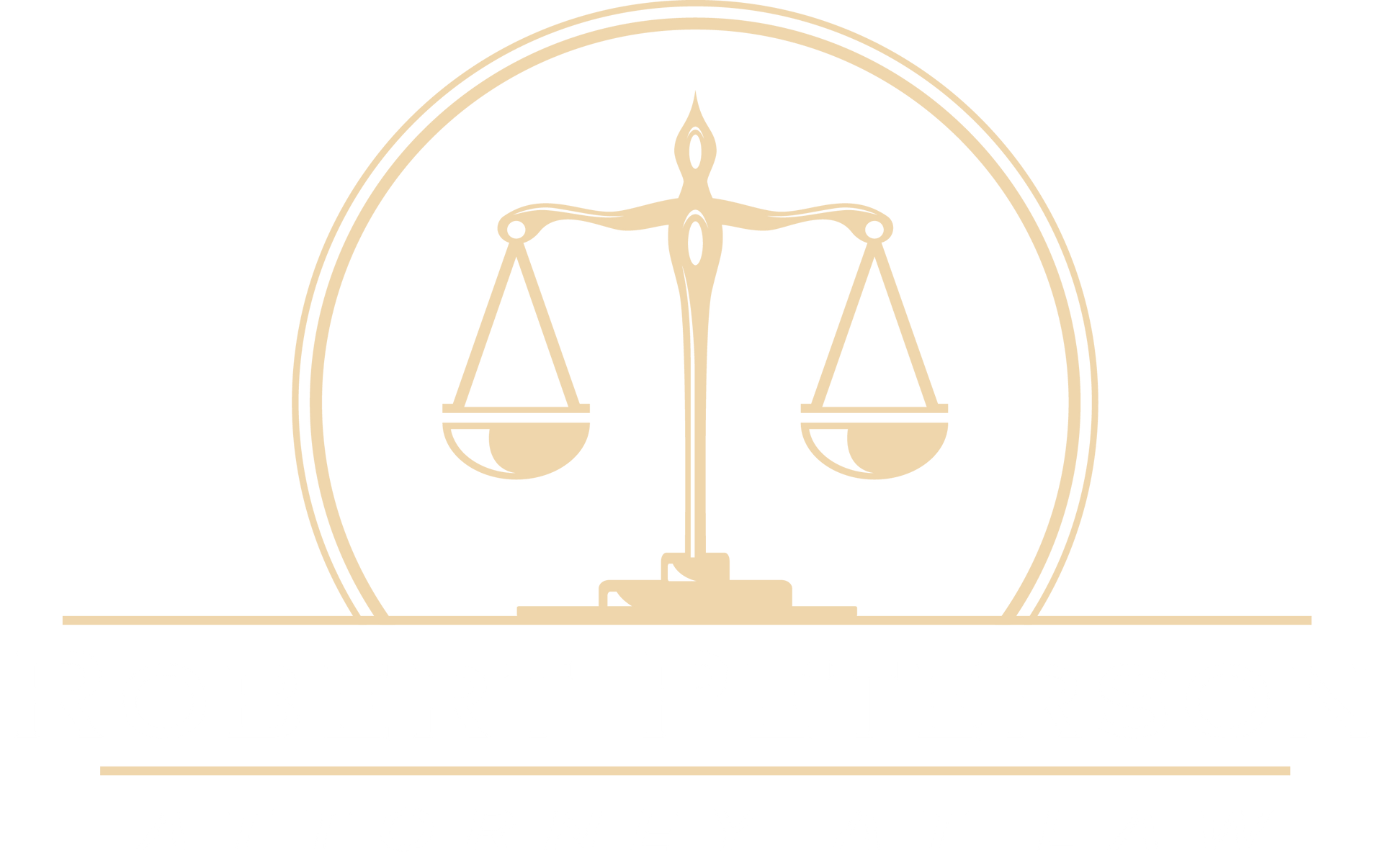 A drawing of a scale of justice in a circle on a white background.