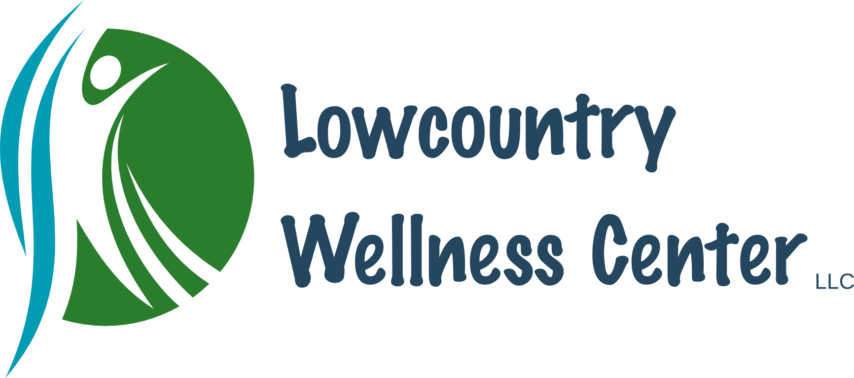 Lowcountry Wellness Center logo with green leaf icon and blue text