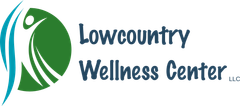 Lowcountry Wellness Center logo with green leaf icon and blue text