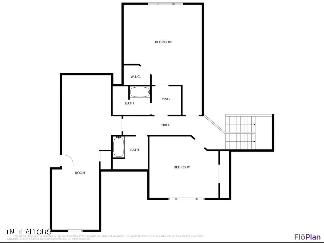 Black-and-white floor plan of a house with labeled rooms and a staircase.
