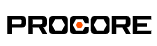 Procore logo in black with an orange hexagon in the “O”