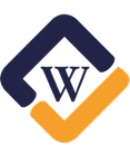 A blue and yellow logo with the letter w on it