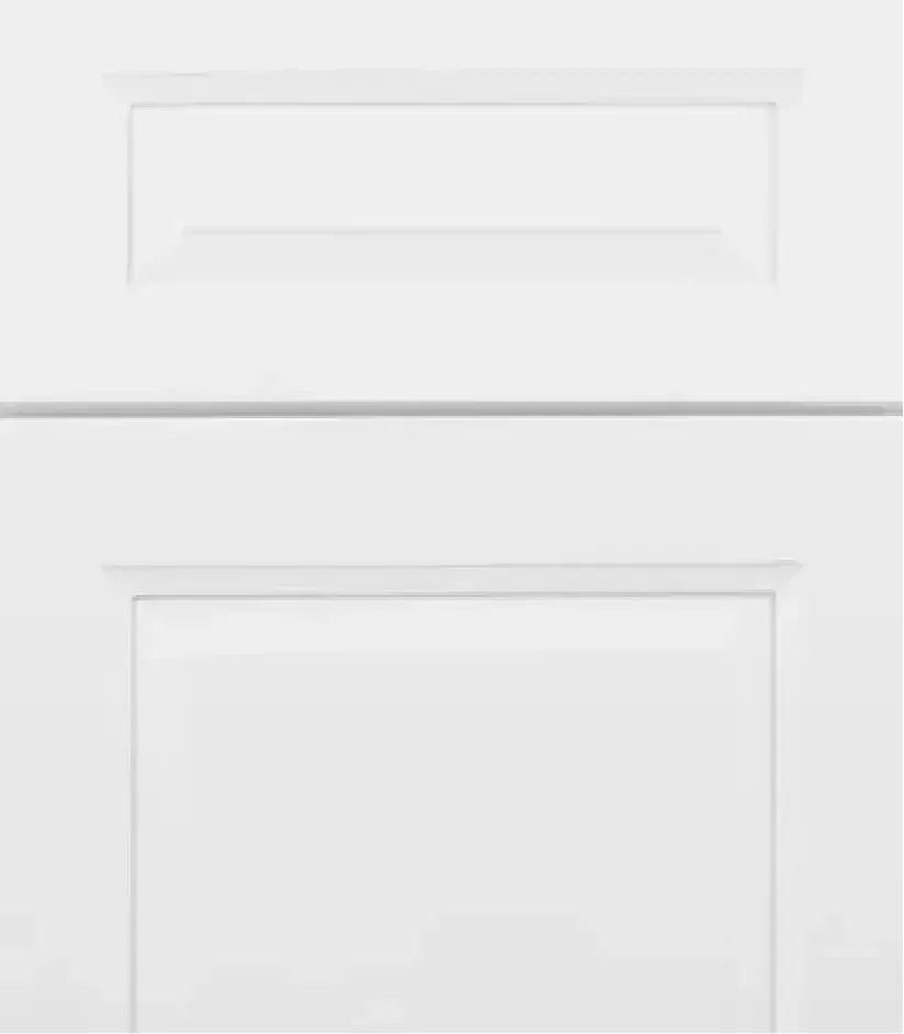 Gray kitchen cabinet door with a recessed panel design.