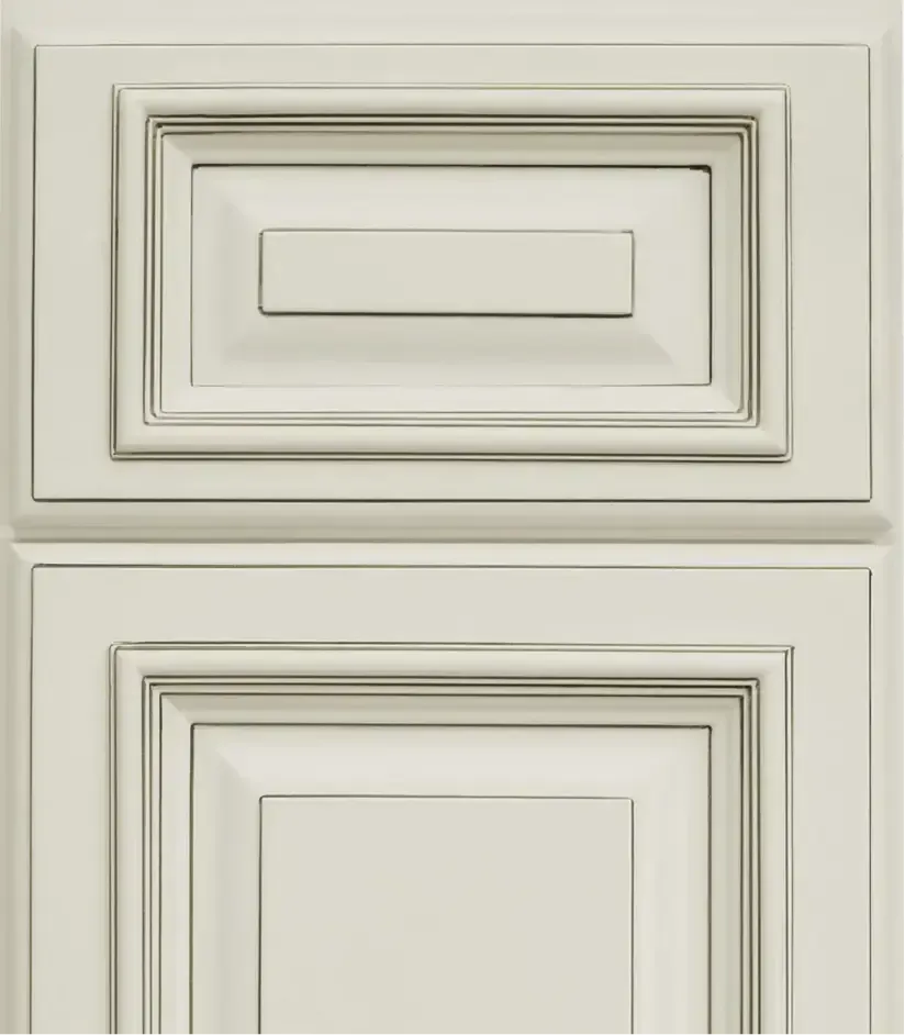 Brown wooden cabinet door with recessed paneling, glossy finish.