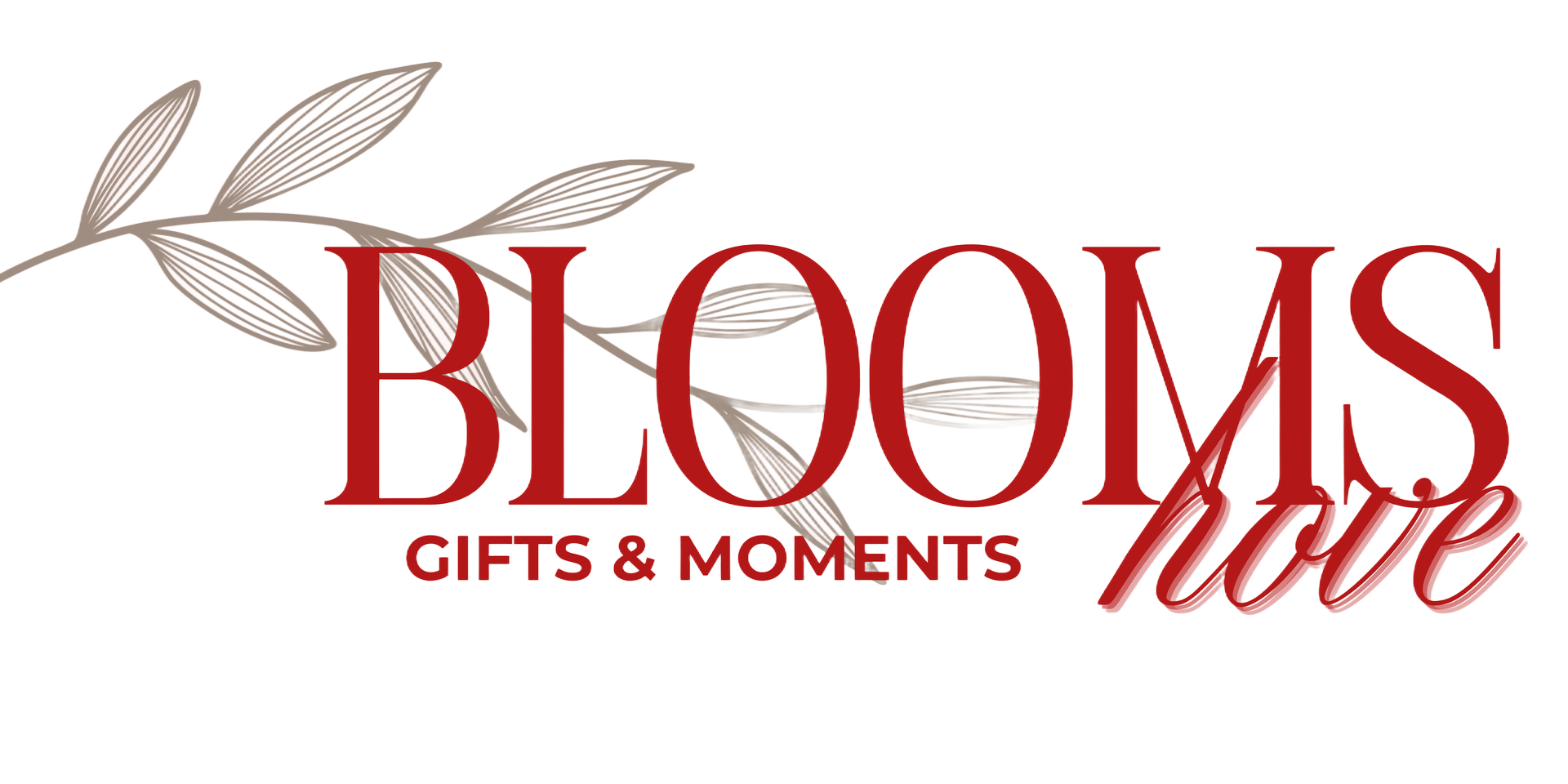 Een logo met donkerrode schreefletters die
