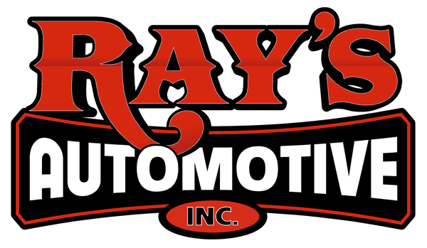 The logo for ray 's automotive inc. is red and black.