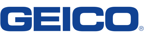 A blue and white logo for geico on a white background