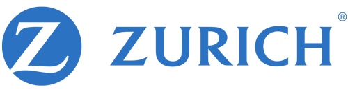 A blue and white logo for zurich on a white background