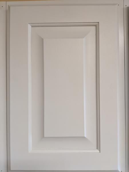 White paneled cabinet door with raised rectangular inset panels