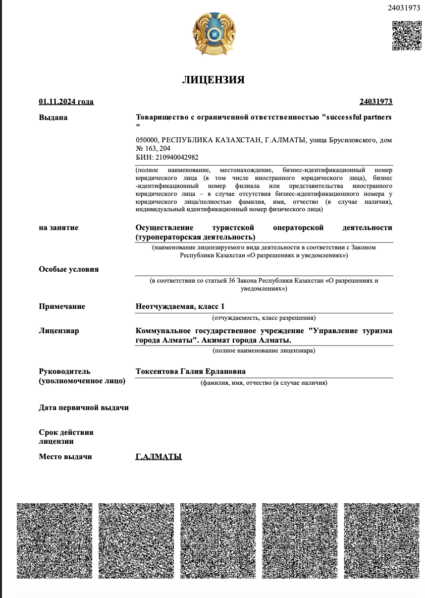 Tourism license issued to LLP Successful Partners