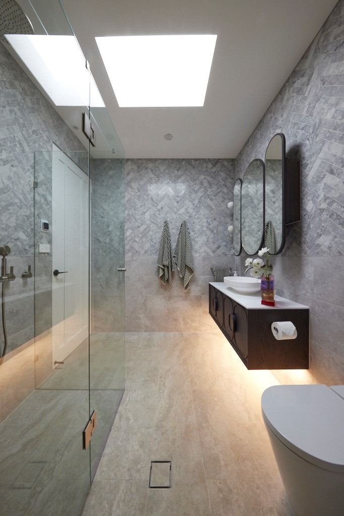 A Bathroom With A Walk In Shower, Sink, Toilet And Mirror — The Woolmen In Alstonville, NSW