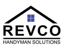 REVCO HANDYMAN SOLUTIONS logo with black house roof and blue window icon