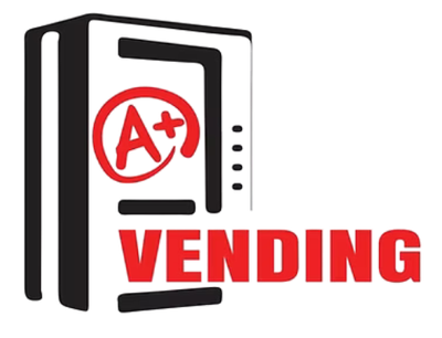 Logo: Black and white vending machine with a red