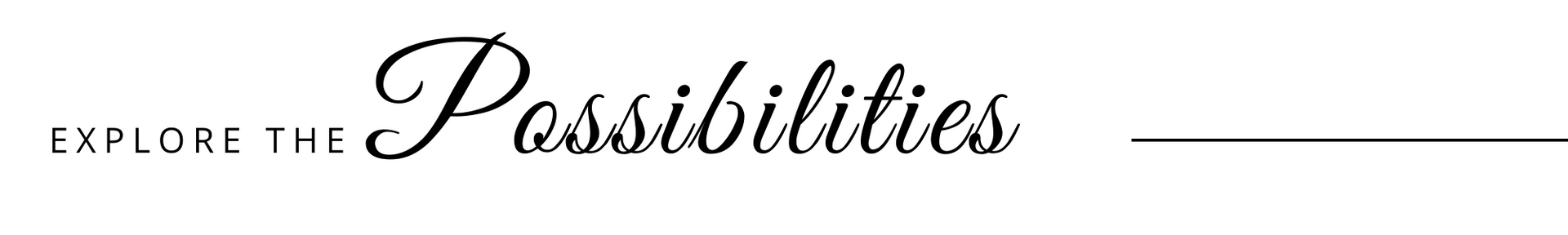 Banner with the text “Explore the Possibilities” in black script and small caps on a white background.