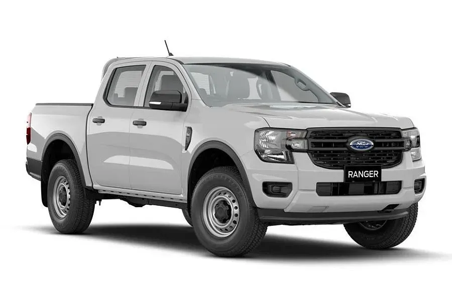 A white Ford Ranger parked, showcasing its modern design. Perfect for those looking to rent a ute from Discount Leasing.