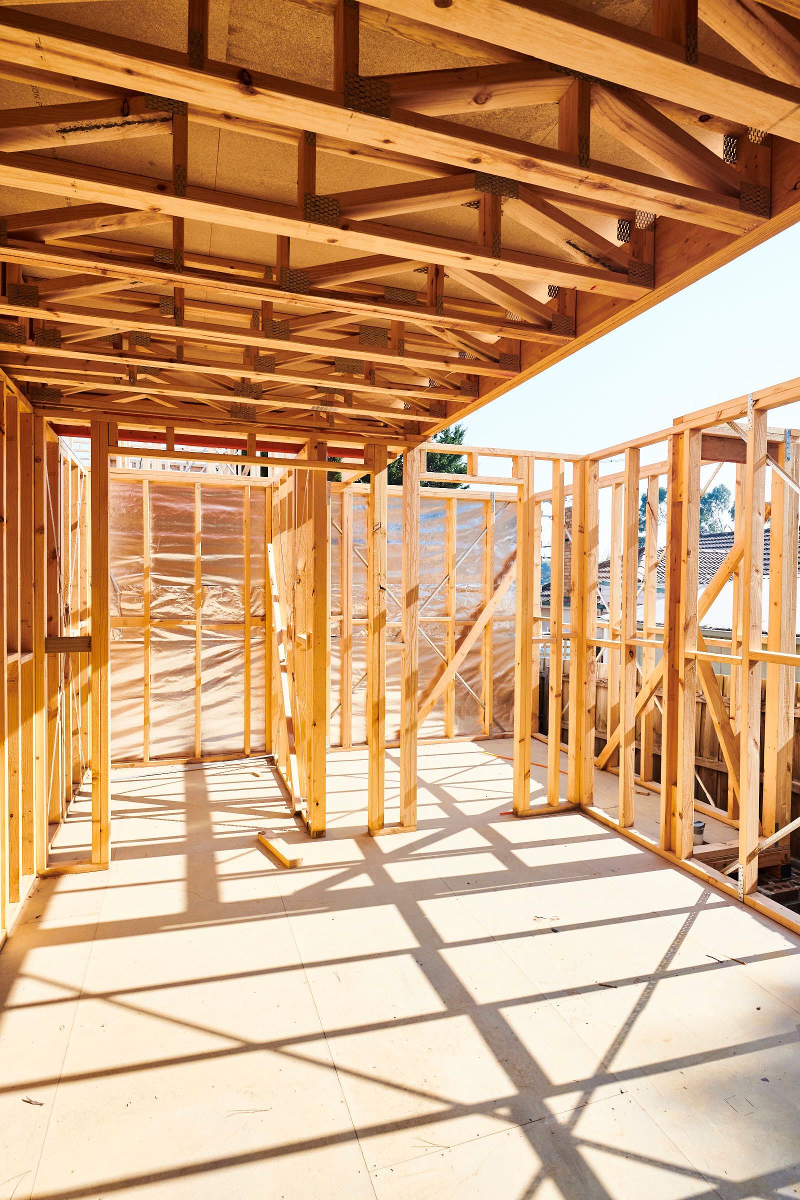 Prefabricated timber wall frames for Victorian building projects.
