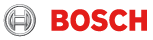 Logo Bosch avec nom de domaine rouge et emblème circulaire gris sur fond blanc