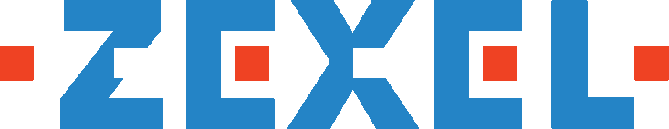 Logo ZEXL en bleu et rouge sur fond blanc