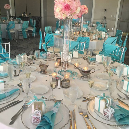 blue and pink wedding decor