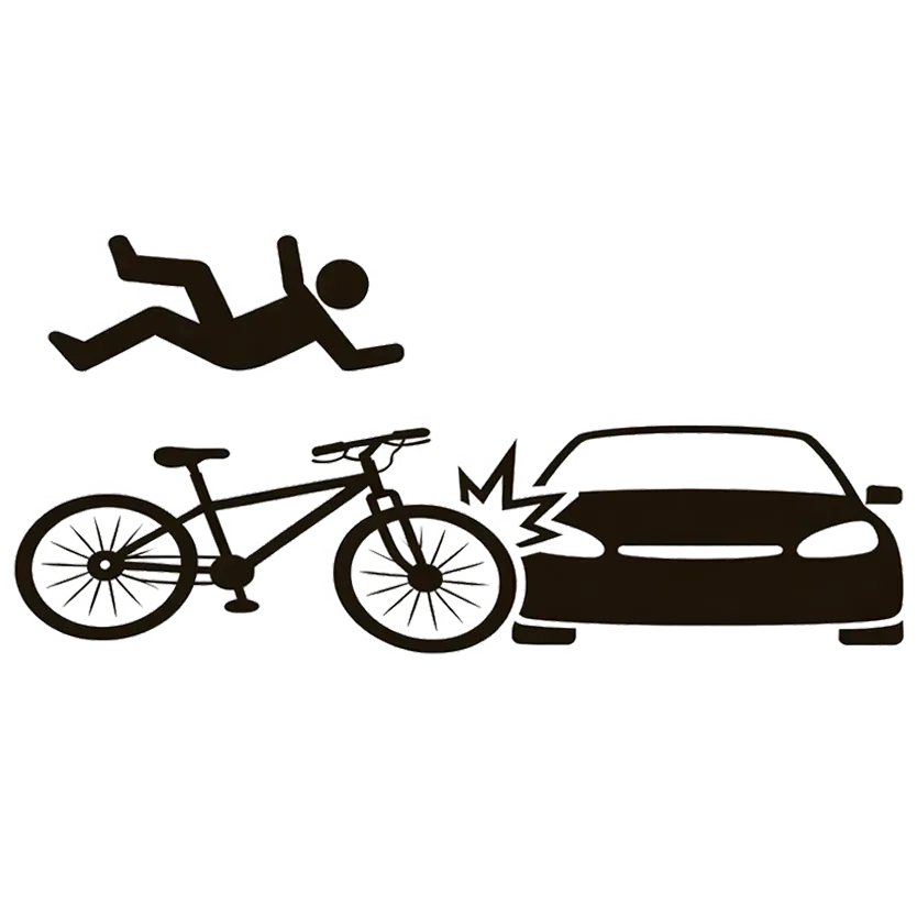 Cyclist colliding with car, with rider thrown over handlebars