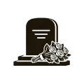 Black tombstone with a bouquet of flowers in front, a memorial or grave marker icon