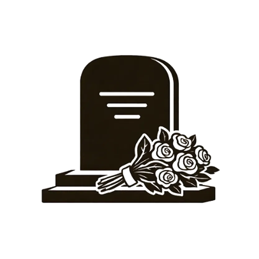 Black tombstone with white flowers, a grave marker memorial icon