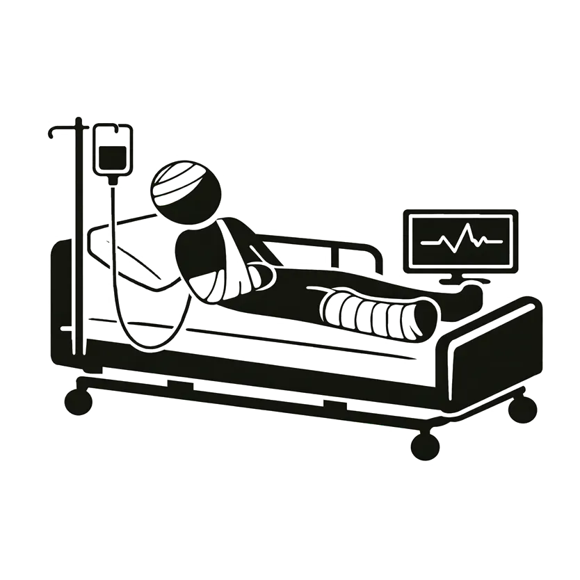 Patient lying in a hospital bed with IV drip and heart monitor