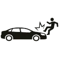 Black car hitting a person, with impact lines showing a collision