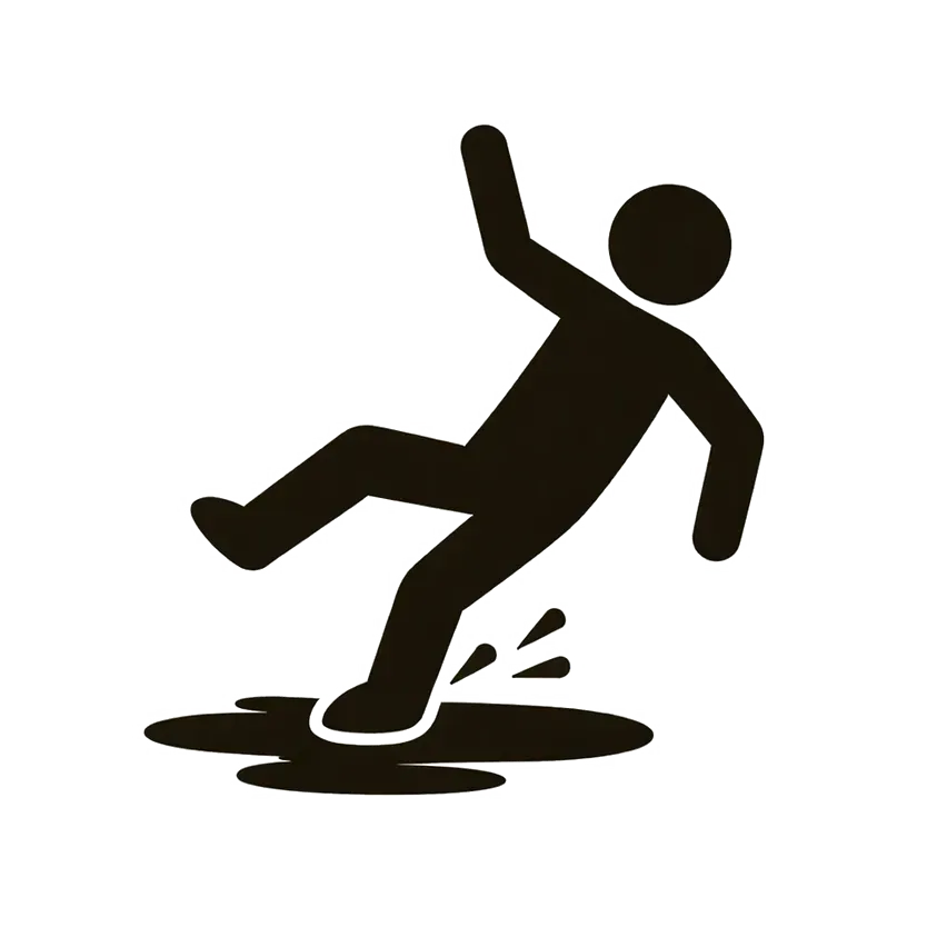 Black slipping person icon losing balance on a wet surface