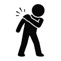Stick figure clutching shoulder in pain, with motion lines indicating an injury