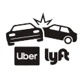 Crash between cars with Uber and Lyft logos underneath