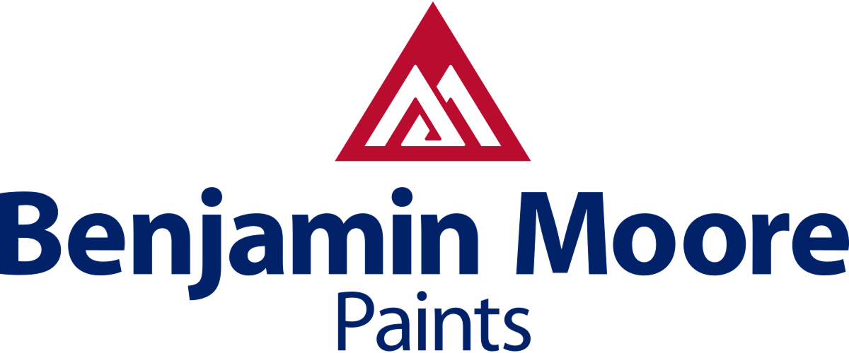 Benjamin Moore Paints logo: red triangle over stylized "BM" with blue text below.