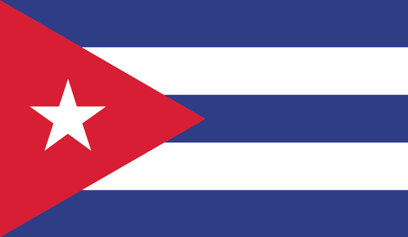 Cuban flag with a red triangle and white star on blue and white stripes