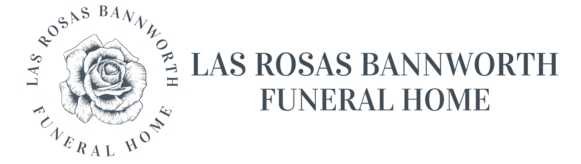 Las Rosas Bannworth Funeral Home logo with rose seal on a white background