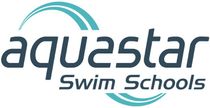 Aquastar Swim Schools logo: Teal curved lines over dark blue text, "aquastar Swim Schools".