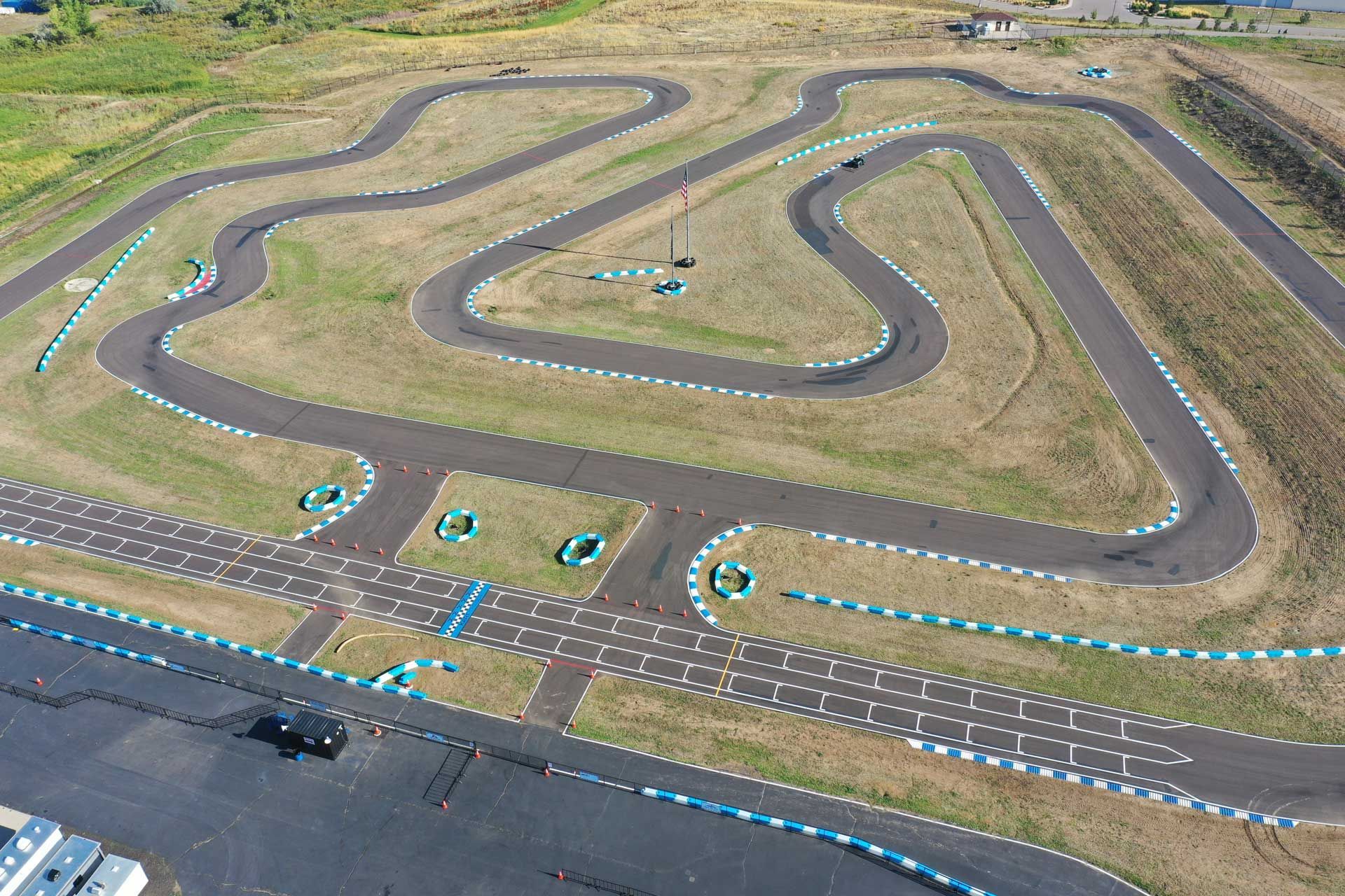 Aerial view at a different angle of the race track at Colorado Karting Circuit
