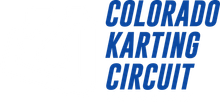 The colorado karting circuit logo is blue and white on a white background.