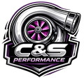 C&S Performance logo with silver turbo wheel and purple accents on a black shield