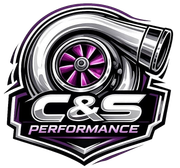 C&S Performance logo with silver turbo wheel and purple accents on a black shield