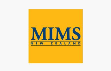The logo for mims new zealand is yellow and blue