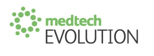 A green and white logo for medtech evolution