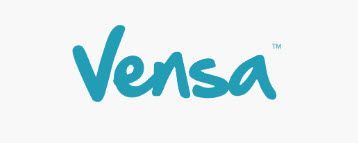 A blue logo for a company called vensa on a white background.