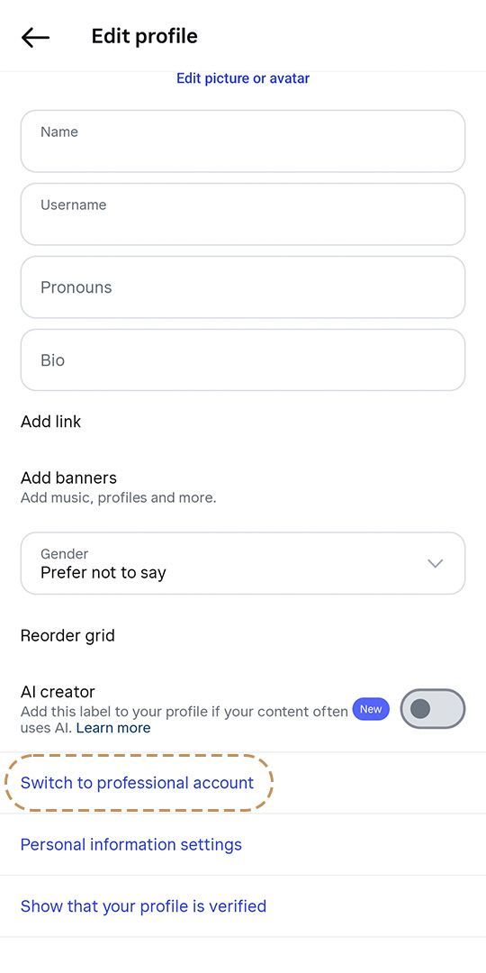 Switch to professional account screenshot, boost Instagram traffic to your allied health practice