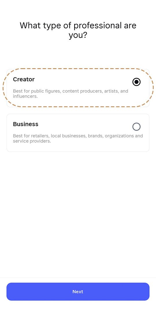 Select a creator account screenshot, boost Instagram traffic to your allied health practice