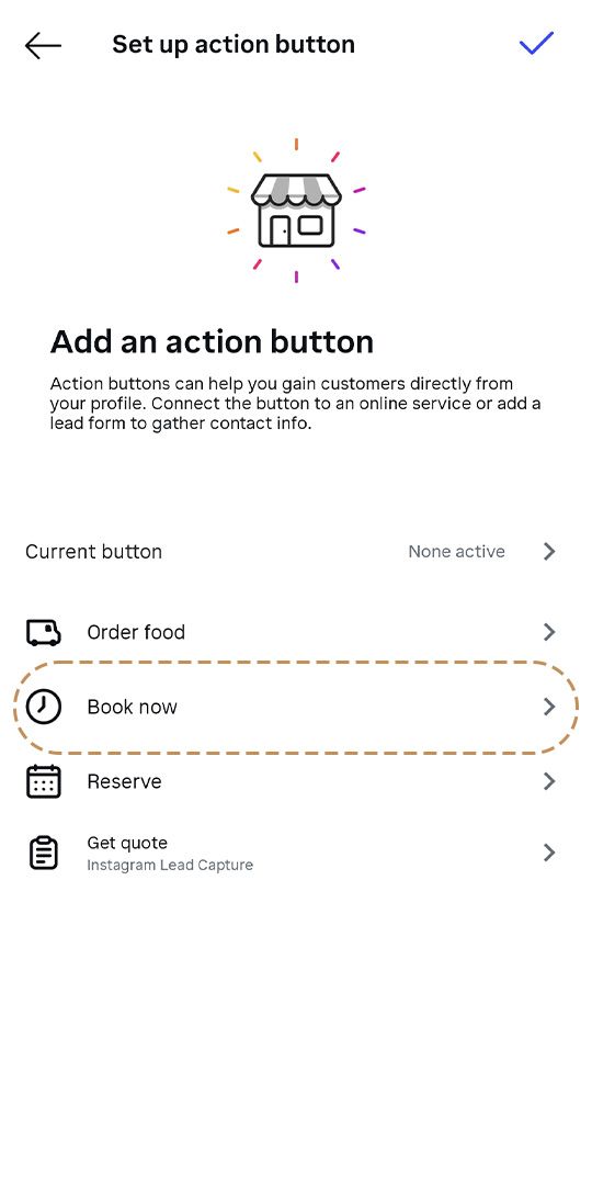 Book now button screenshot, boost Instagram traffic to your allied health practice