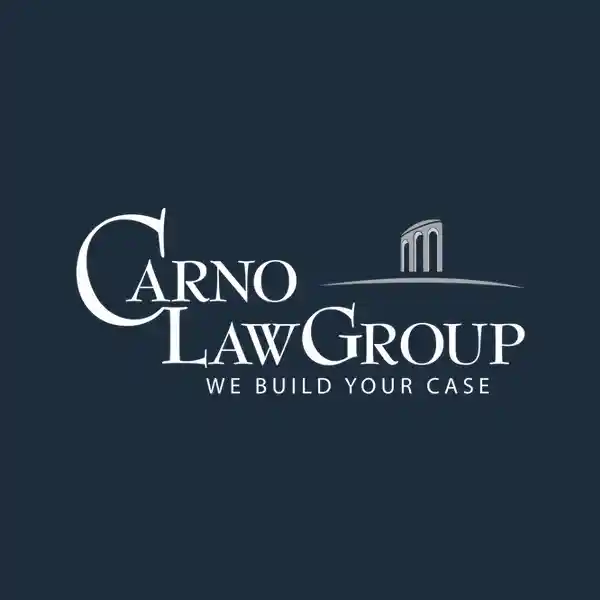 Carno law group we build your case logo on a dark blue background