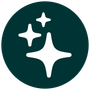 White sparkles on a dark green circle icon