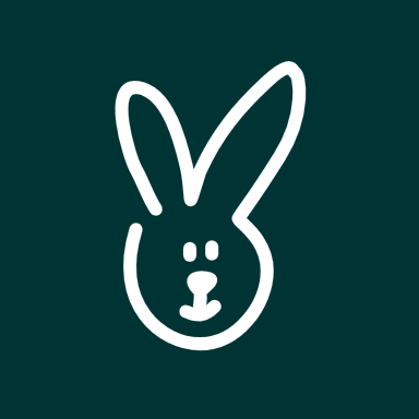 White line-art bunny face logo on a dark teal background